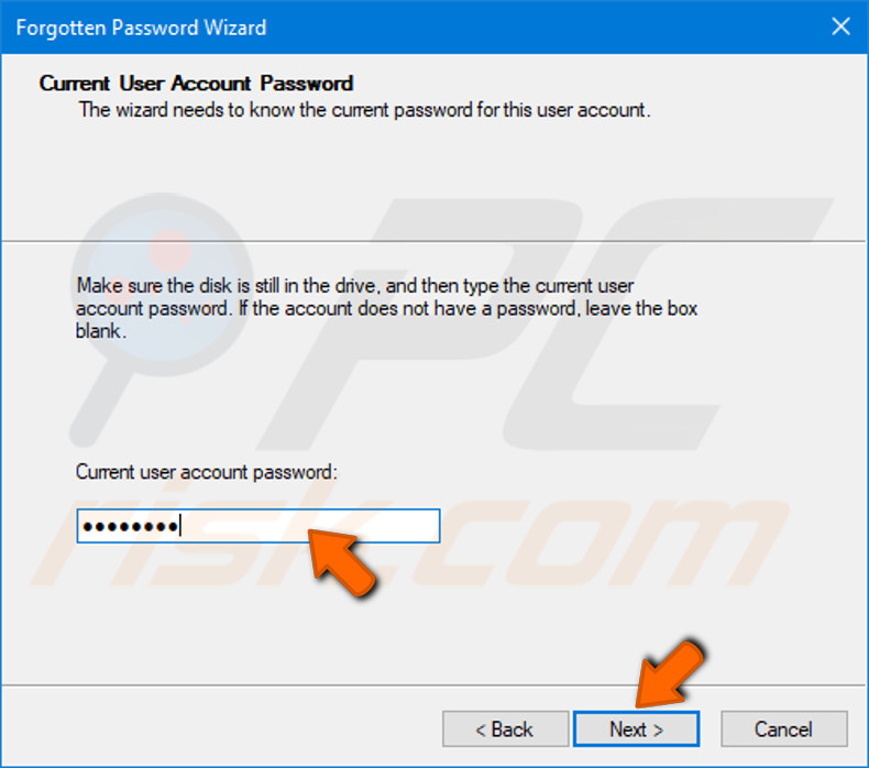 remove password using password reset disk step 4
