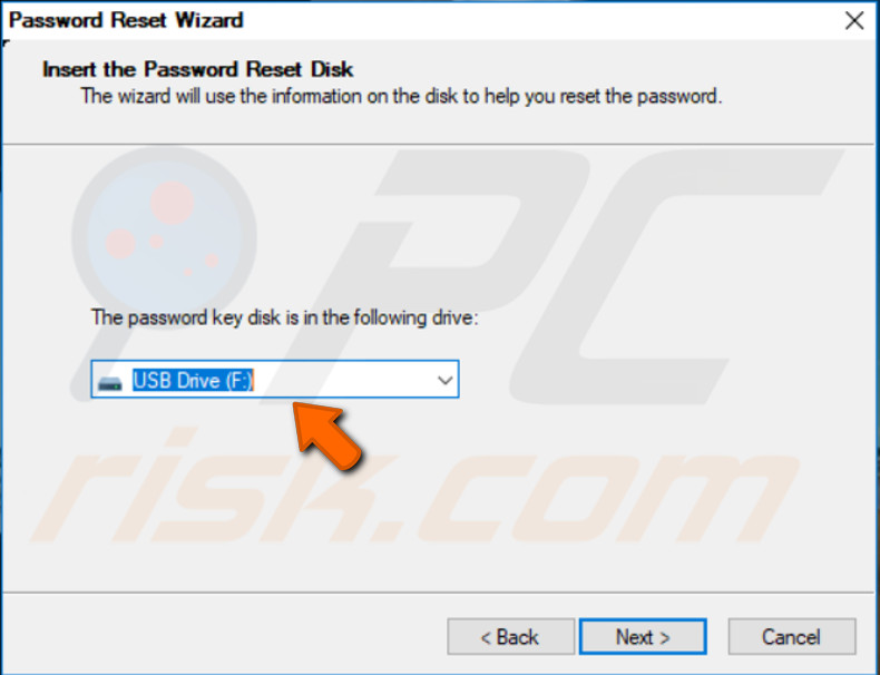 remove password using password reset disk step 7