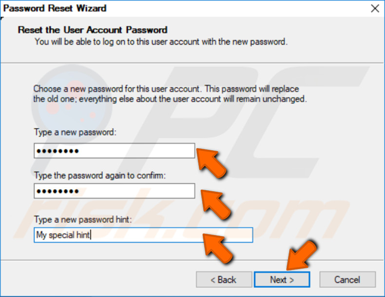 remove password using password reset disk step 8