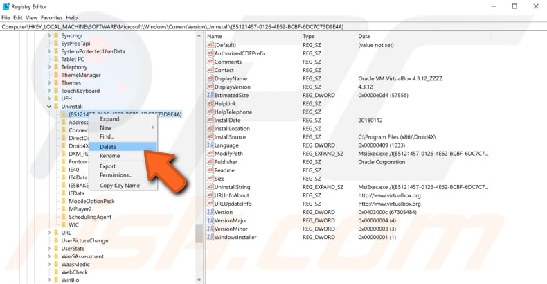remove entries using registry editor step 5
