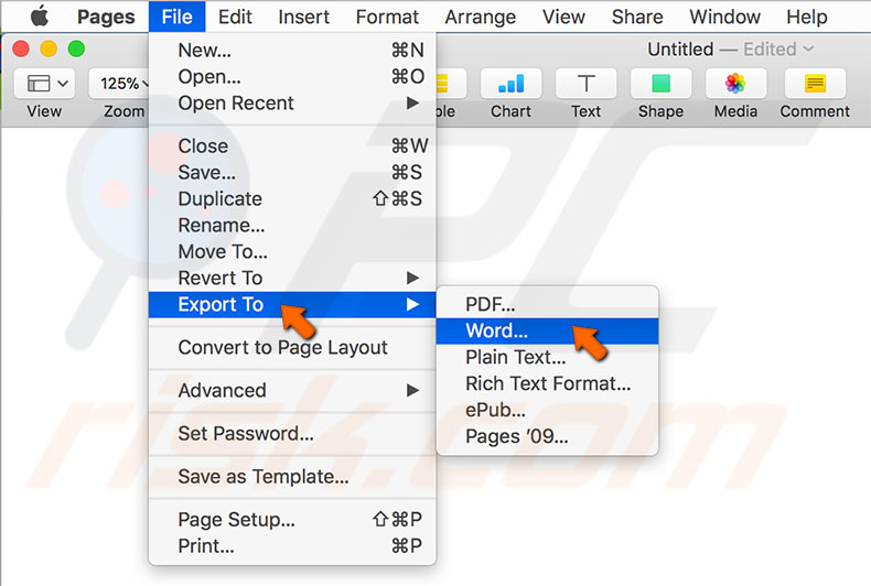pages for mac export to word