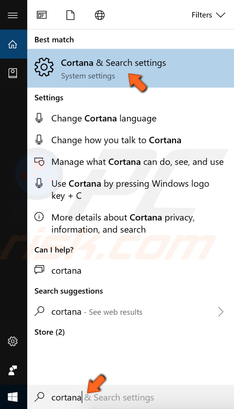 disable hey cortana step 1