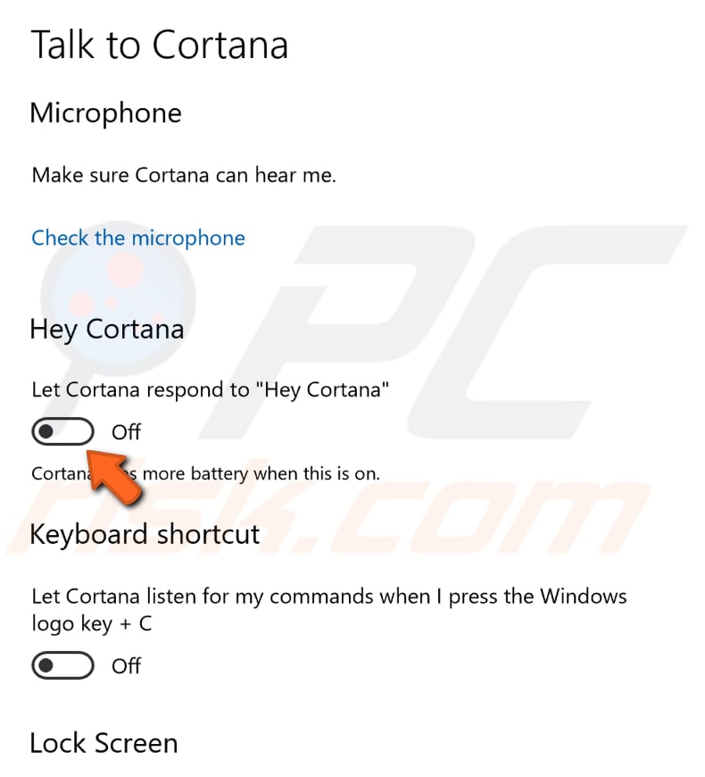 disable hey cortana step 2