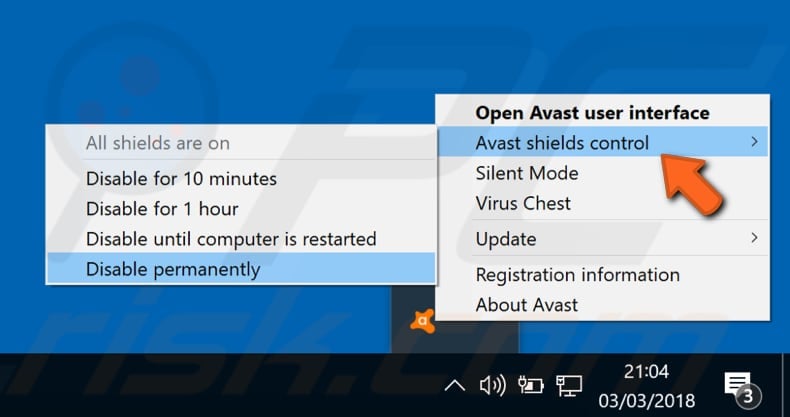 how temporarily disable avast antivirus