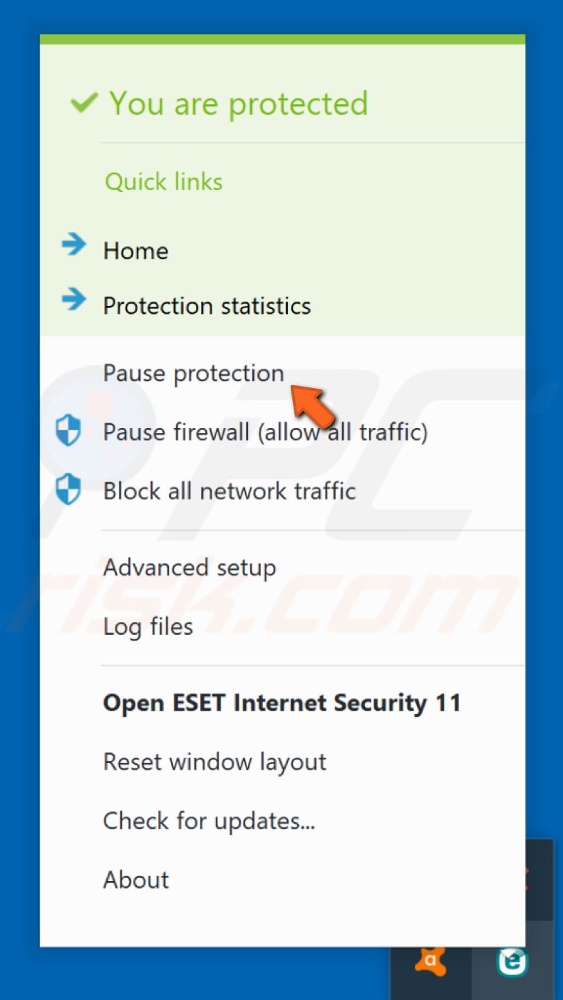 disable eset antivirus step 1