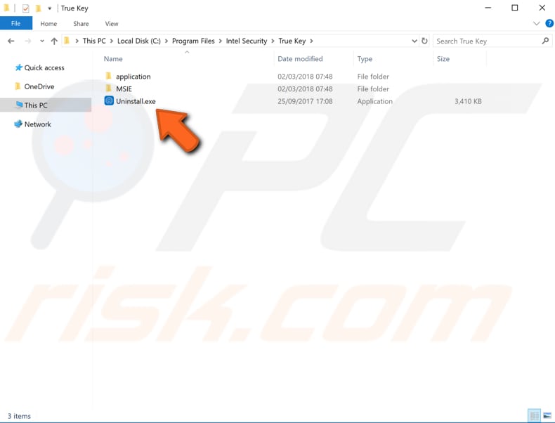 remove true key using the uninstaller executable file step 1