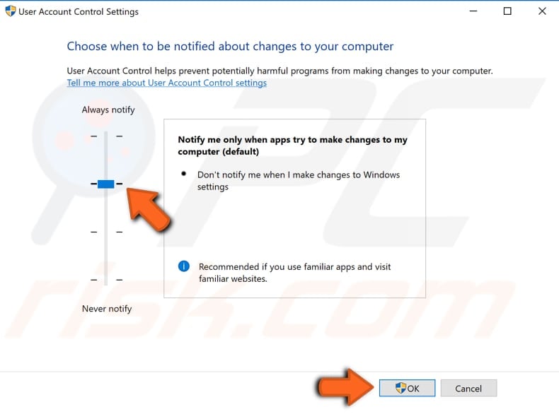 change uac settings step 2