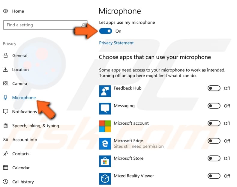 make sure that microphone is enabled step 2