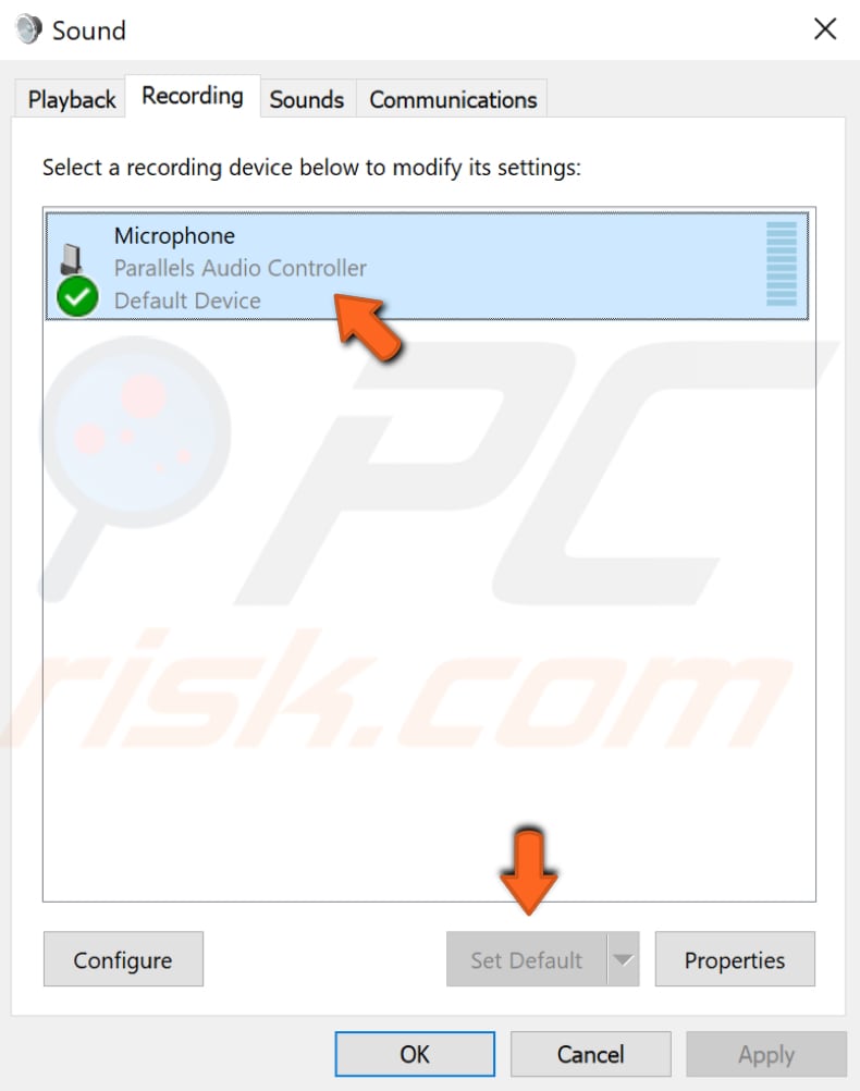 set your microphone as a default device step 2