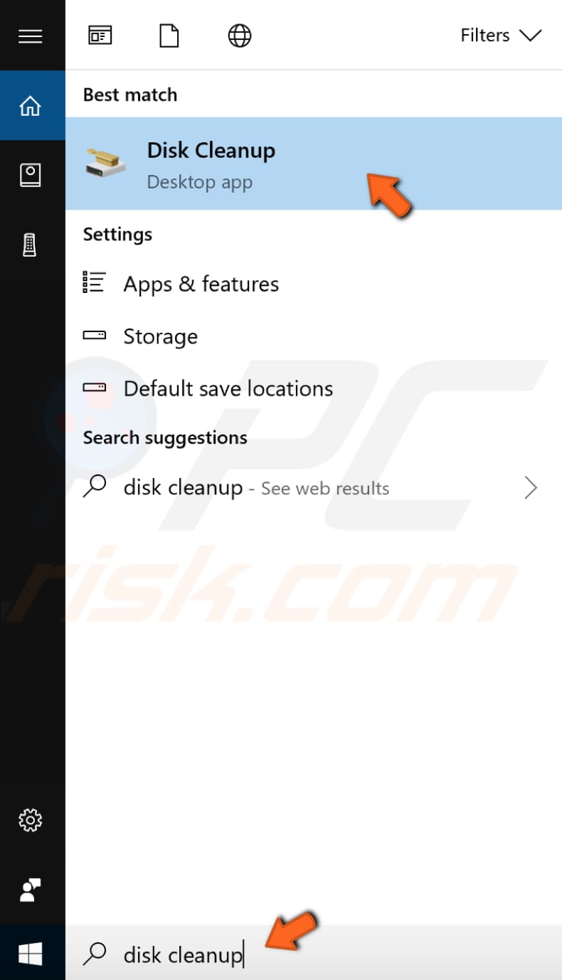 remove temporary files and folders using disk cleanup step 1