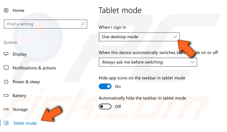 disable tablet mode step 3
