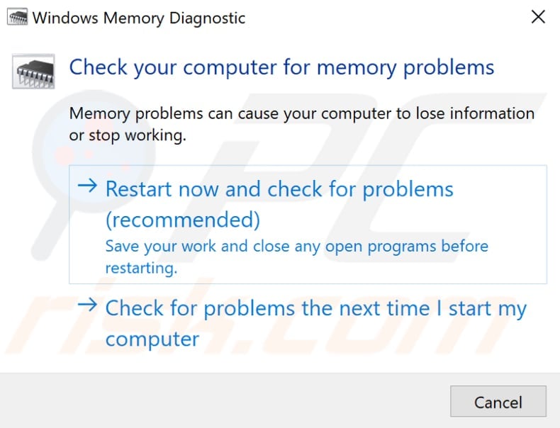 run windows memory diagnostic tool step 2