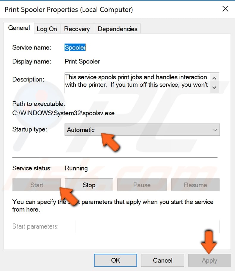 check print spooler service status trin 3