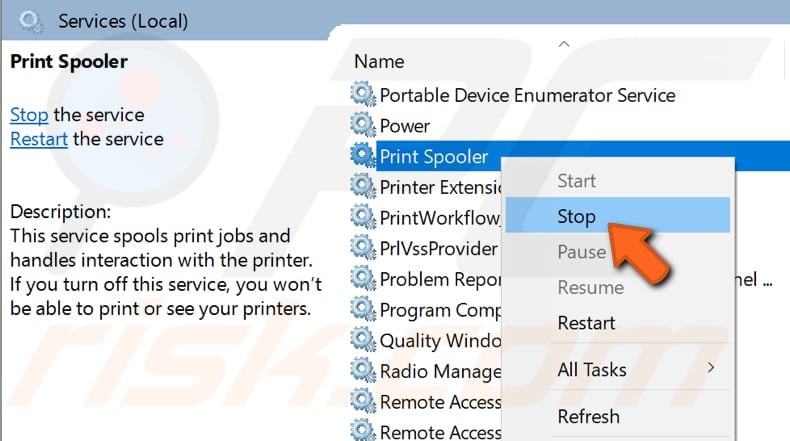delete printers folder contents step 1