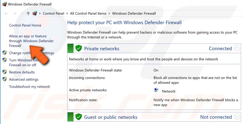 check your firewall settings step 2