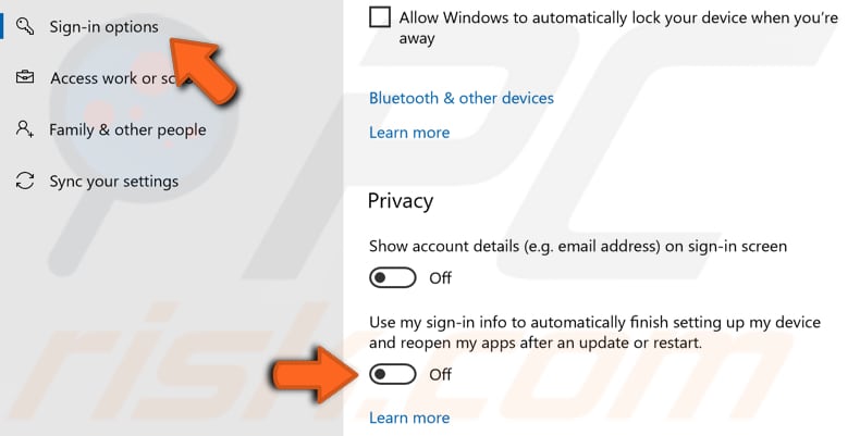 change sign in options step 2