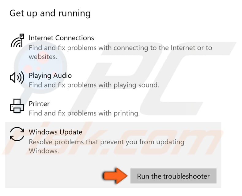 run windows update troubleshooter step 2