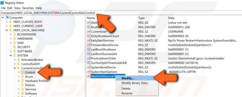 edit windows registry step 2