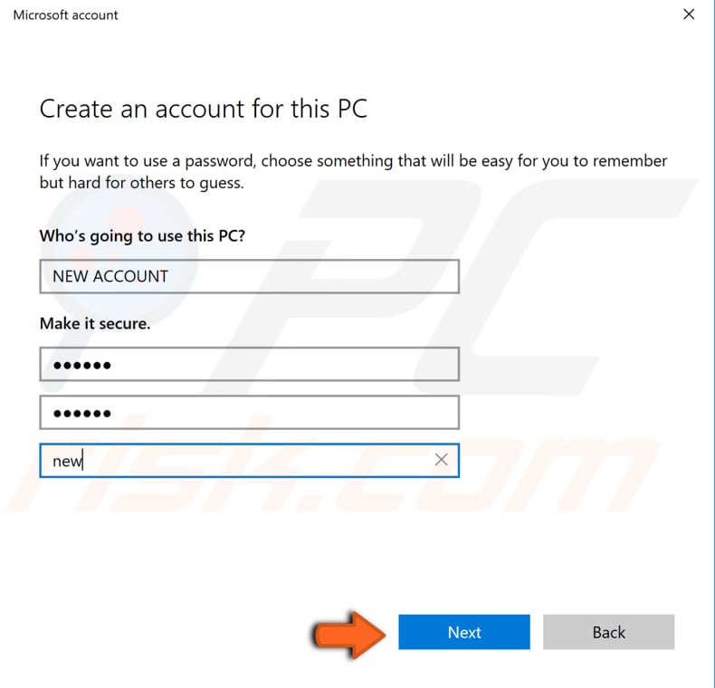 use or create new administrator account step 5