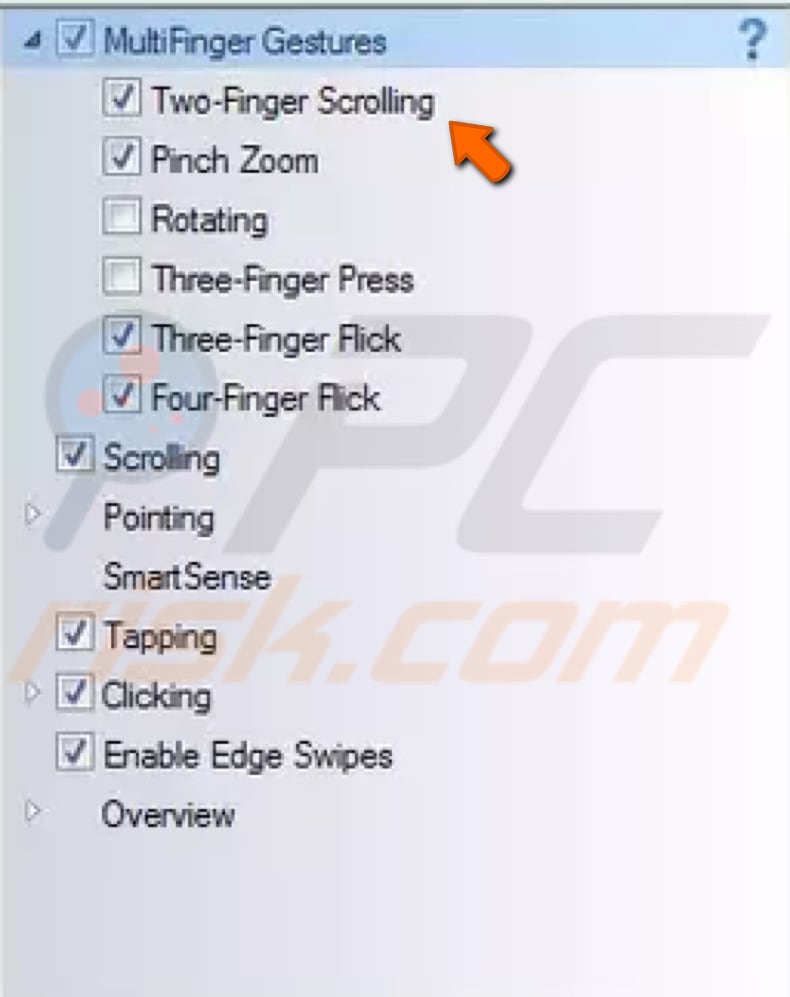 check if two finger scrolling feature is enabled step 2
