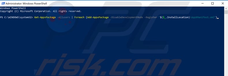 re-register microsoft store apps using powershell step 2