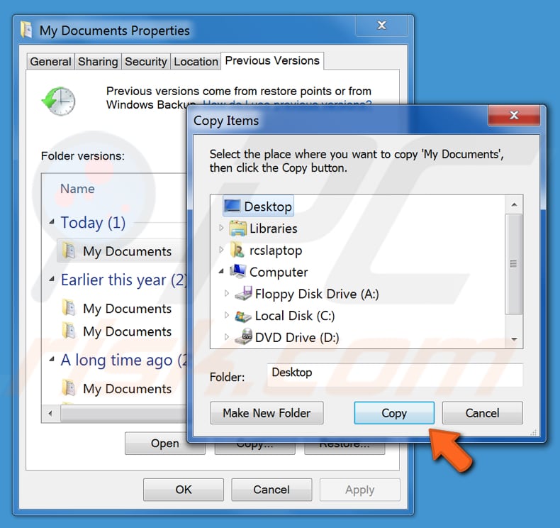 how to recover files and folders using previous versions step 6