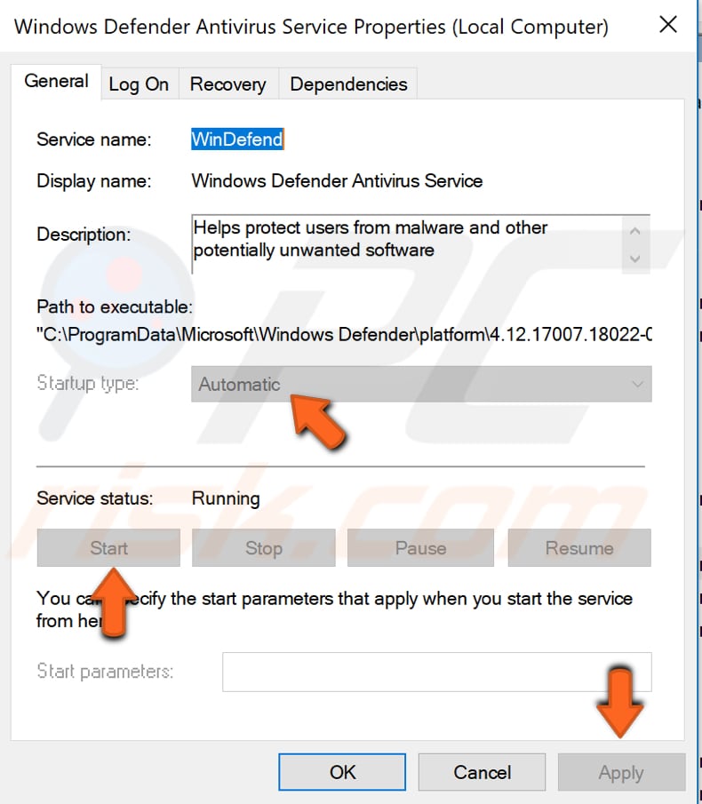 enable windows defender antivirus service step 4