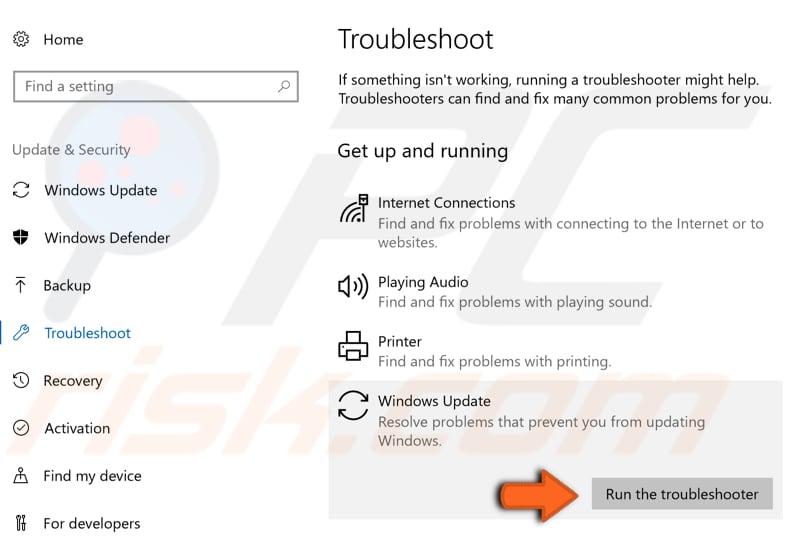 run windows update troubleshooter step 2