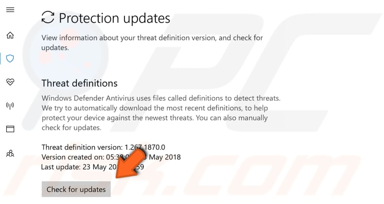 update windows defender through the windows defender app step 3