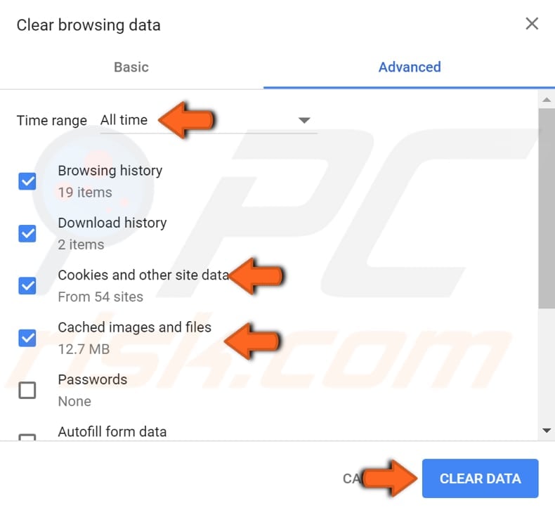 clear browsing data step 2