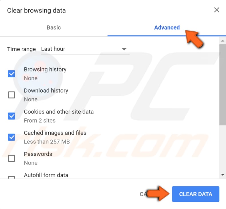 clear browsing cache step 2