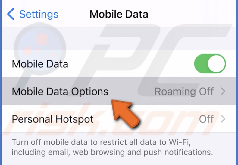 Tap on Mobile Data Options