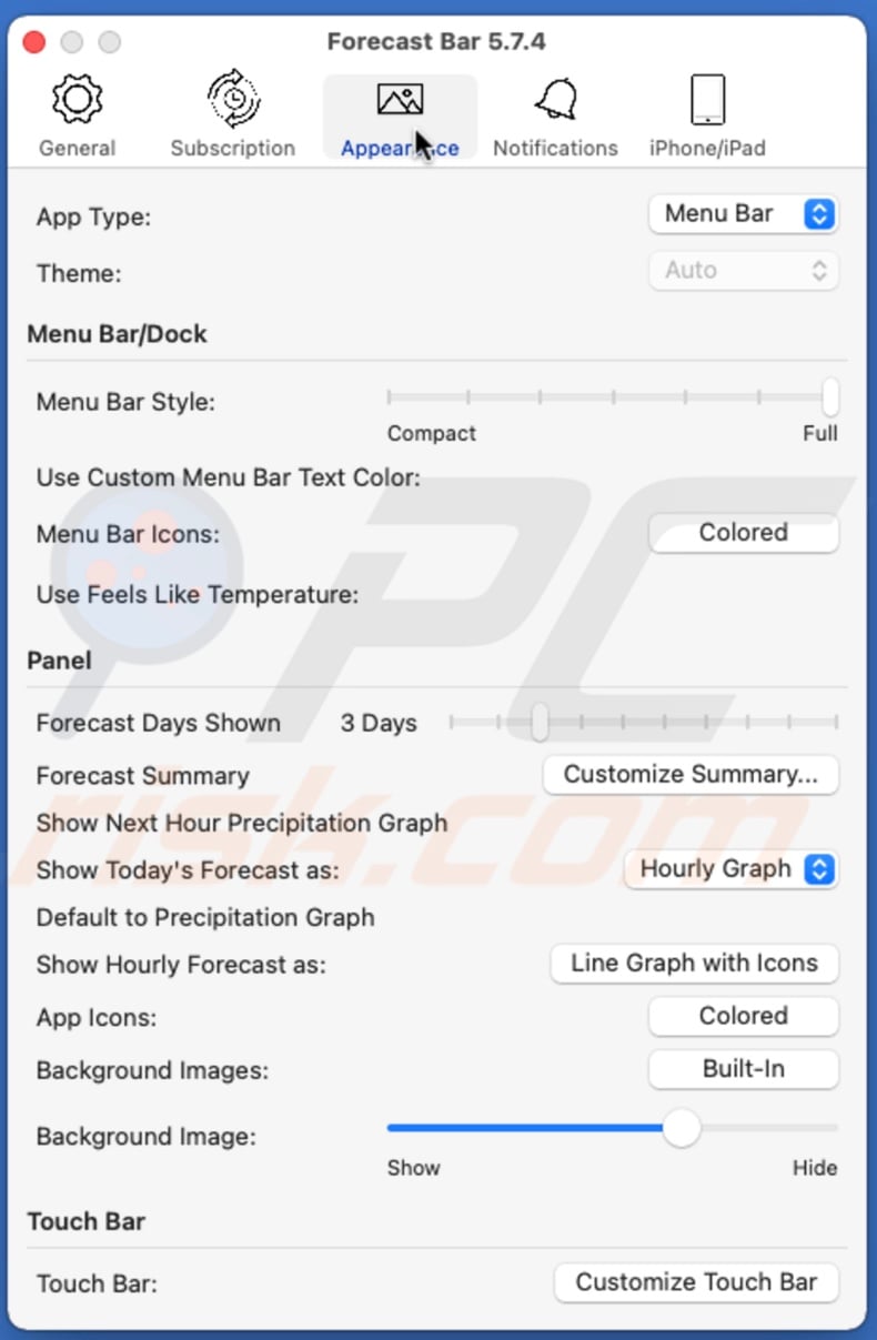 Manage appearance settings in Forecast Bar