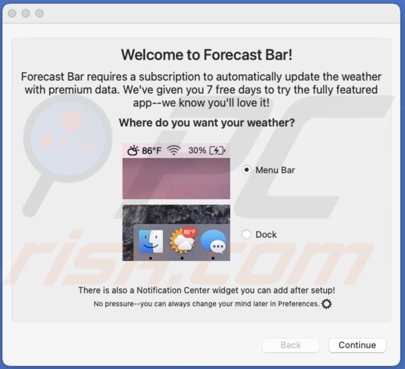 Choose where to keep Forecast Bar icon