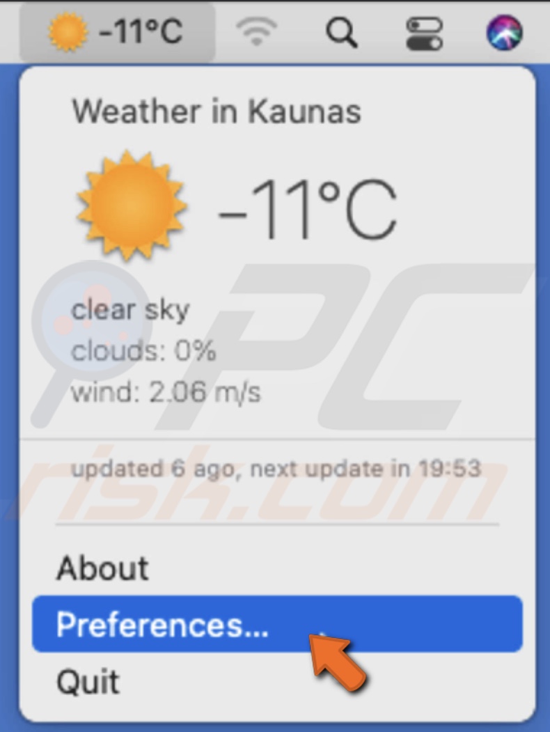 Go to Weather for Status Bar preferences