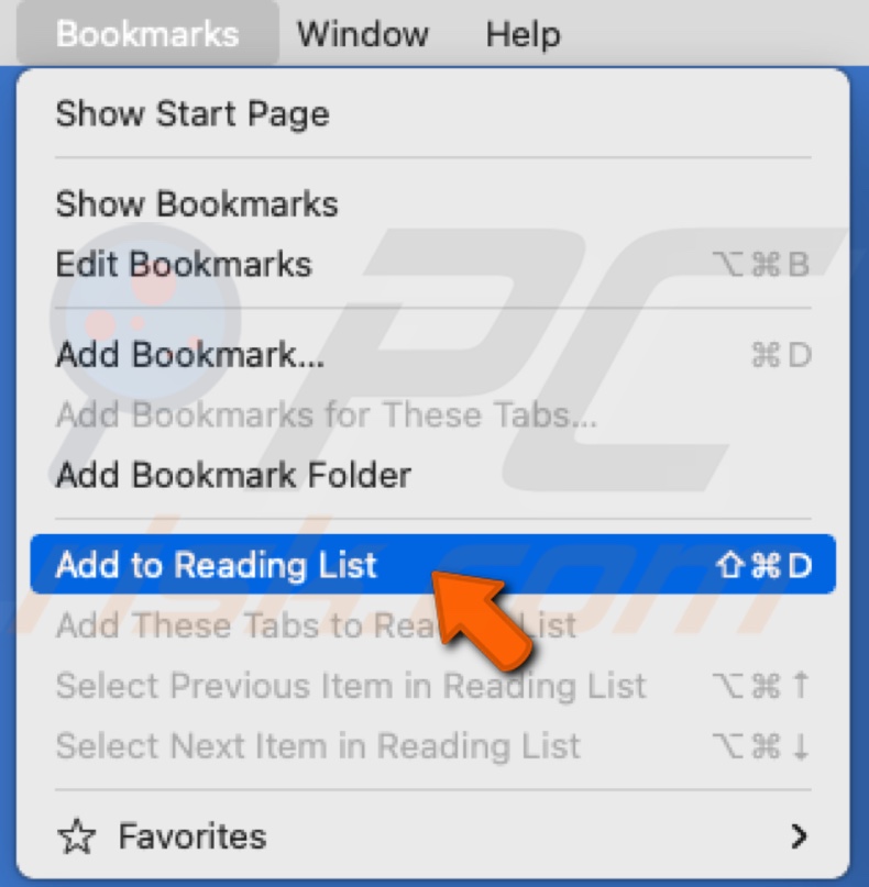 Add site to Reading List on Mac