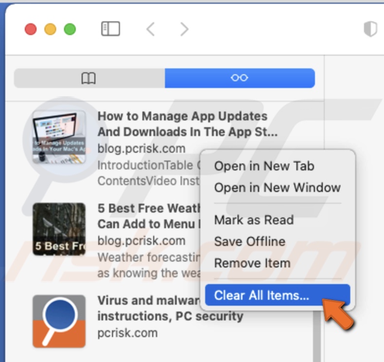 Clear Reading List on Mac