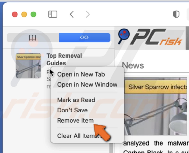 Remove website from the Reading List on Mac