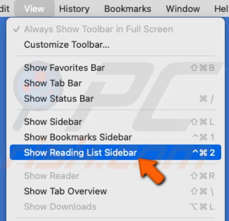 Show Reading List sidebar on Mac