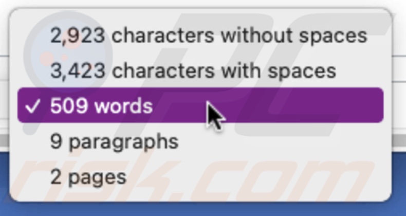 where is the word count on pages for mac