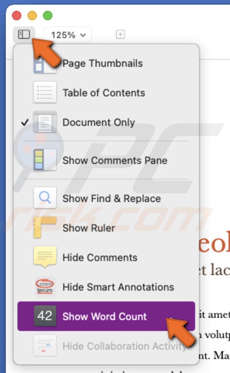 apple pages word count