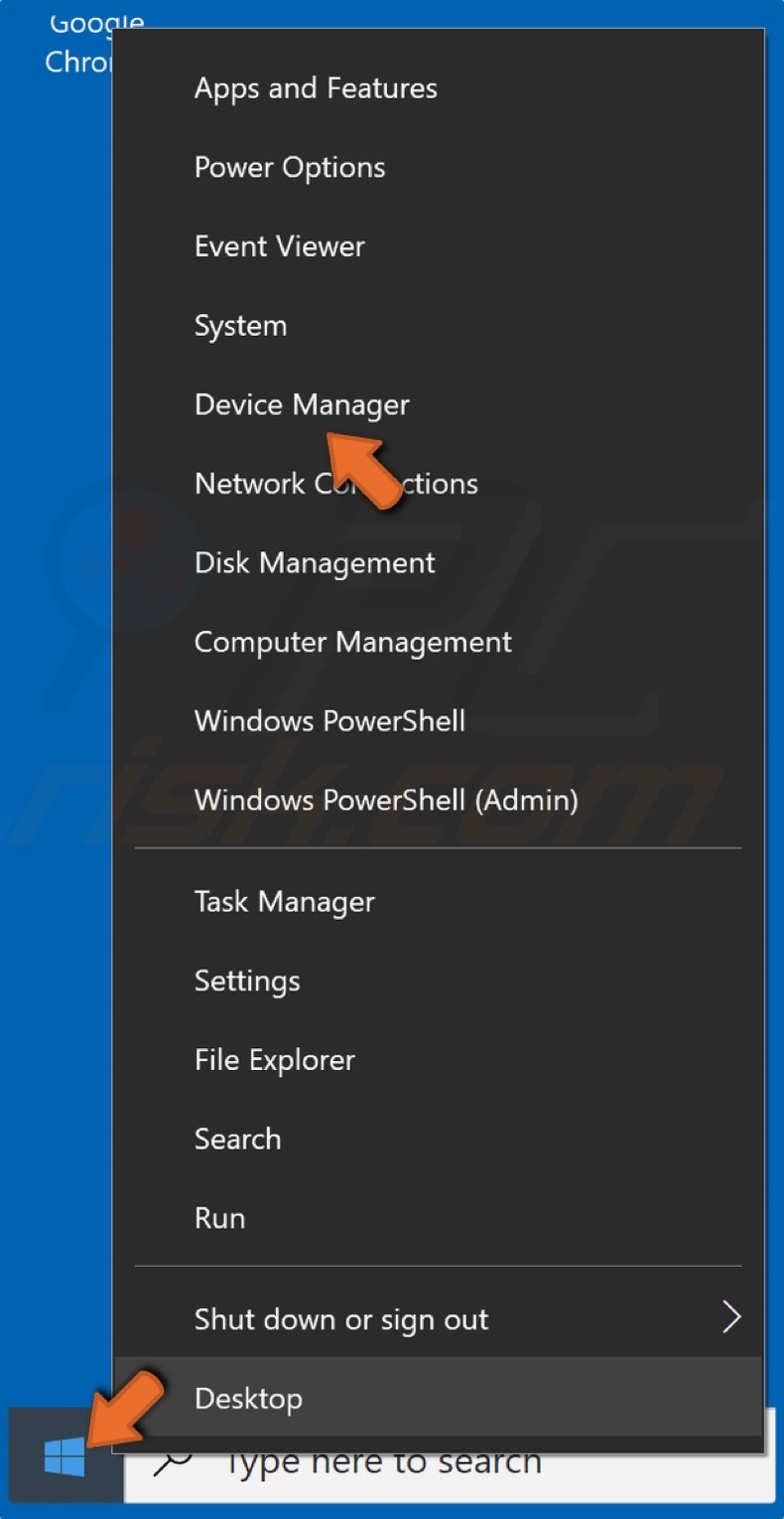 Right-click the Start Menu and click Device Manager