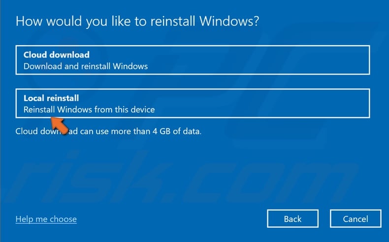 Select local reinstall