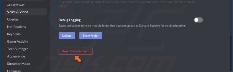 Click the Reset Voice Settings button