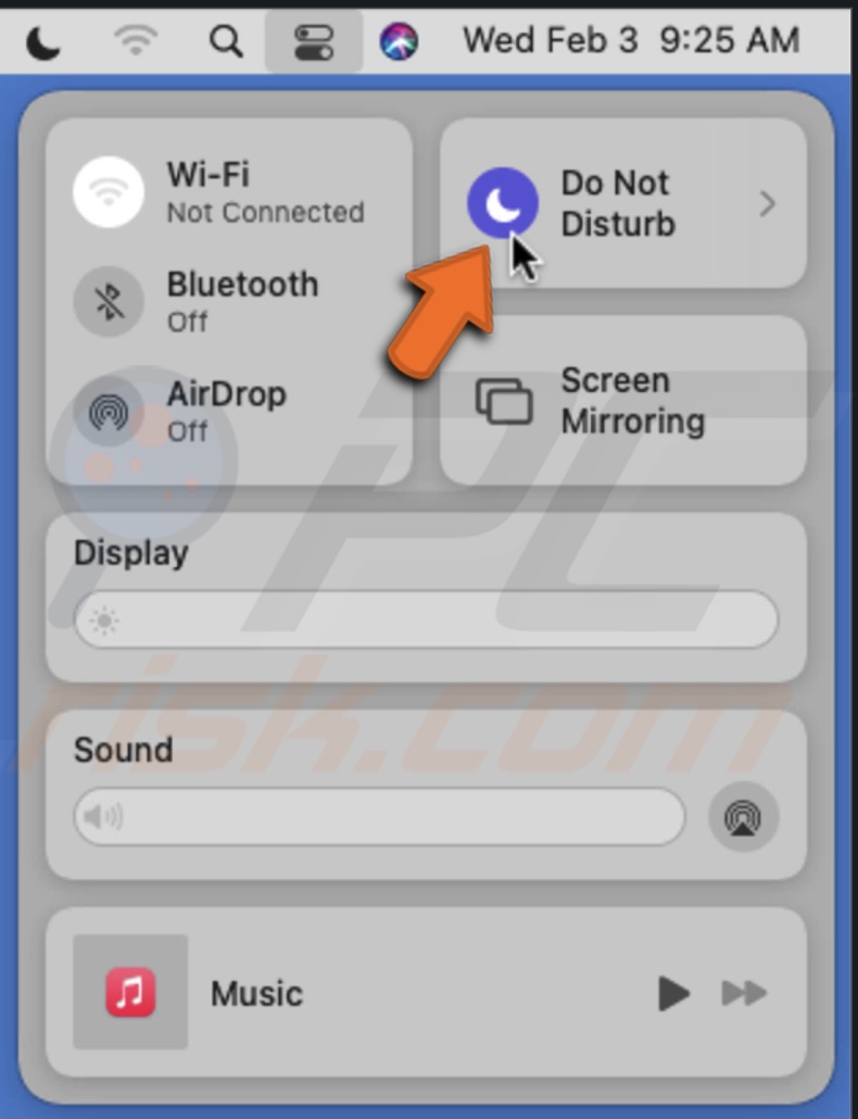 Enable Do Not Disturb mode in Control Center