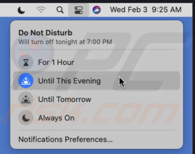 Choose a time until Do Not Disturb will be enabled