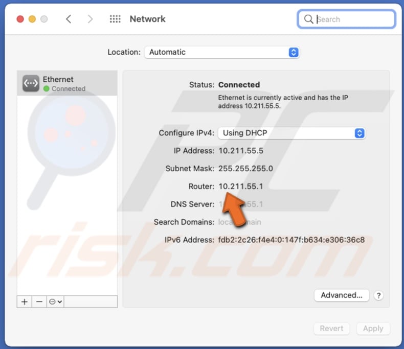 If connected to Ethernet router IP address will be next to Router