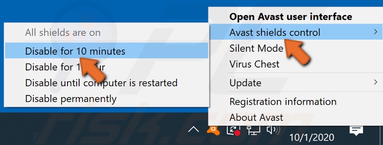 how do you disable avast to allow update on computer