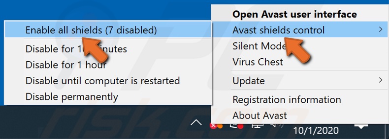 Enable Avast shields control