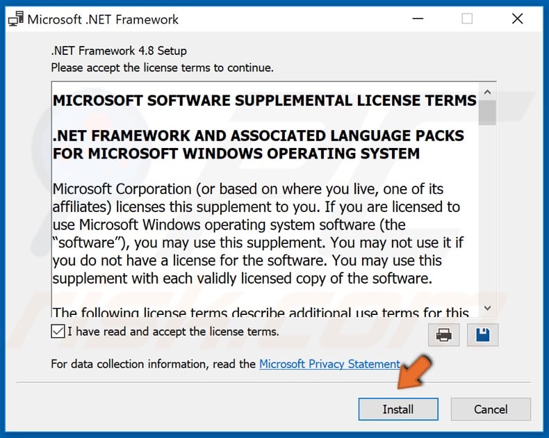 Agree to the license terms and click Install